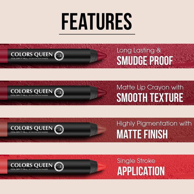 Colors Queen Color It All Non|Transfer Lip Crayon Lipstick Lip Crayon for Women | Rusty Nude