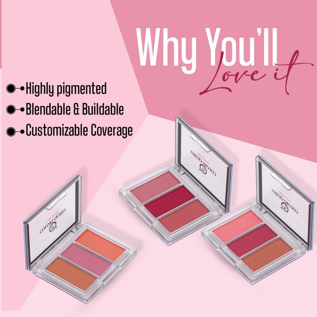 Colors Queen 3 Multicolor Maxi Blush Lightweight Blusher for Face Makeup | Shade | 01