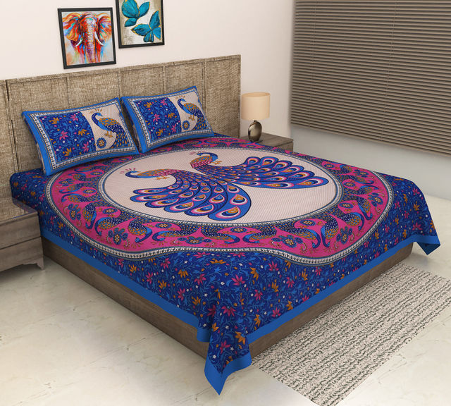 Metro Living 104 Tc Cotton Double Printed Bedsheet | Pack Of 1, Blue Color