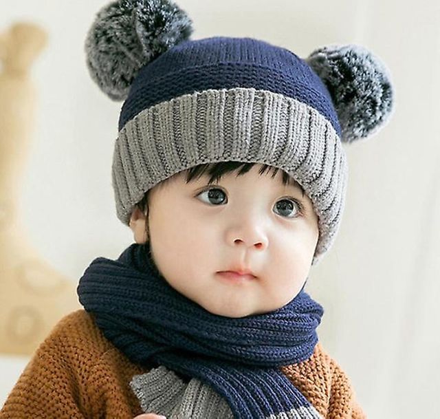Fabseasons Unisex Solid Acrylic Beanie and Muffler | Blue | 6 months - 3 years
