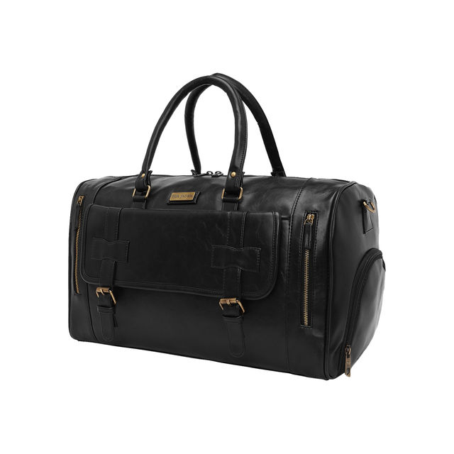Buy Fur Jaden Black Vegal Leather 38 L Weekender Duffle with Shoe