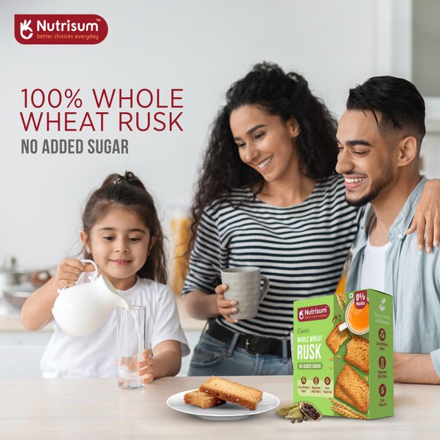 Nutrisum Whole Wheat Rusk Elaichi | Artificial Colour-free