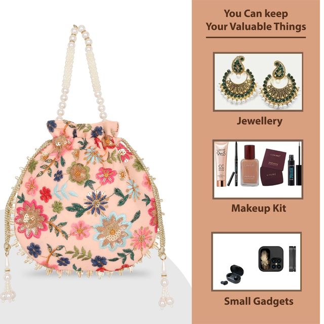 Lavie Women's Jiya Floral Embroidered Potli | Lt Pink