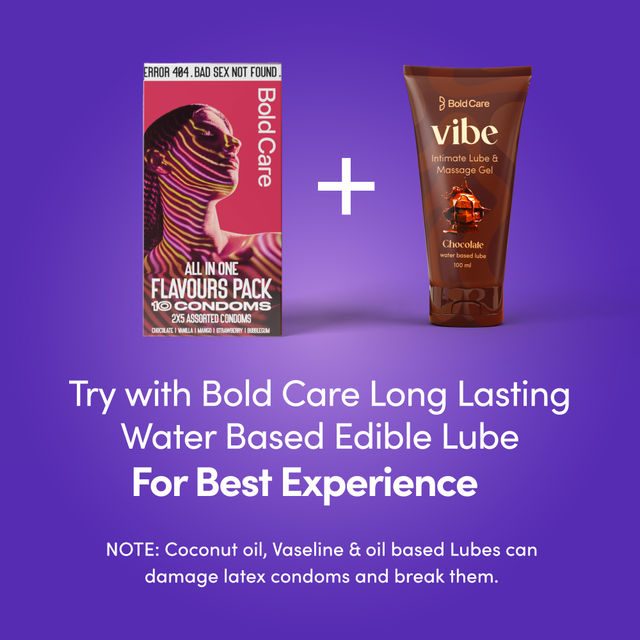 Bold Care Extend Delay Spray With Lidocaine 10% (20g) & Bold Care 404 By All-In-One Flavours Pack Condoms - Chocolate, Strawberry, Mango, Vanilla, & Bubblegum (10pc) Combo