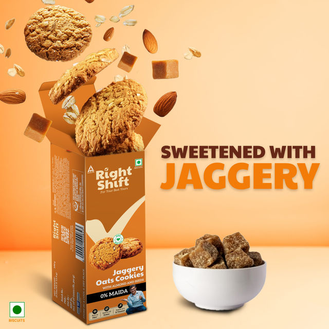 ITC Right Shift Jaggery Oats 0% Maida Cookies | 0% Refined Sugar | With Nuts and Seeds
