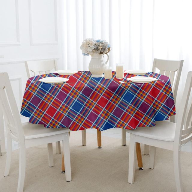 Lushomes Table Cover - Red Checks | Round 6 Seater Dining | 72 inch Round | 6 ft Round