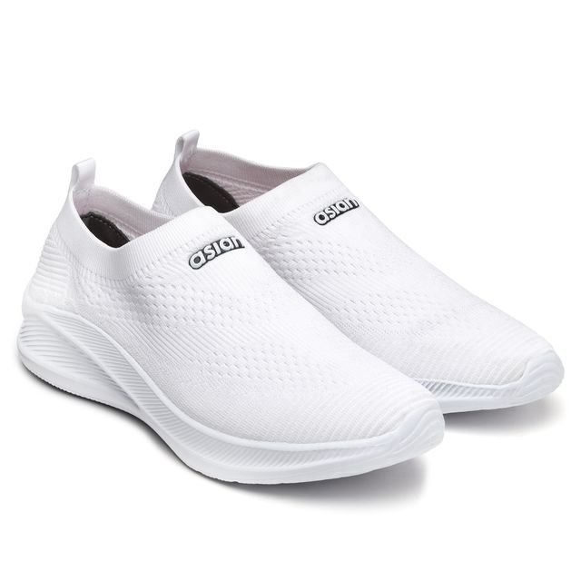 Asian Men s Wind-04 White Laceless Shoes | UK-9