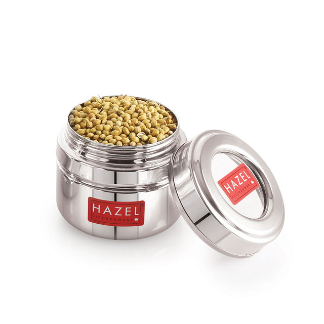 HAZEL Steel Small Container for Spices - 200 ml Set of 2 | Transparent Lid Storage