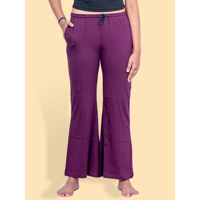 Kryptic Women's Cotton Solid Baggy Fit Flared Pyjama | Burgundy - S