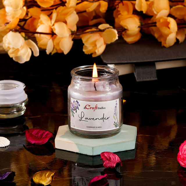 eCraftIndia Lavender Scented Jar Candle| Rakhi Gift for Brother & Sister