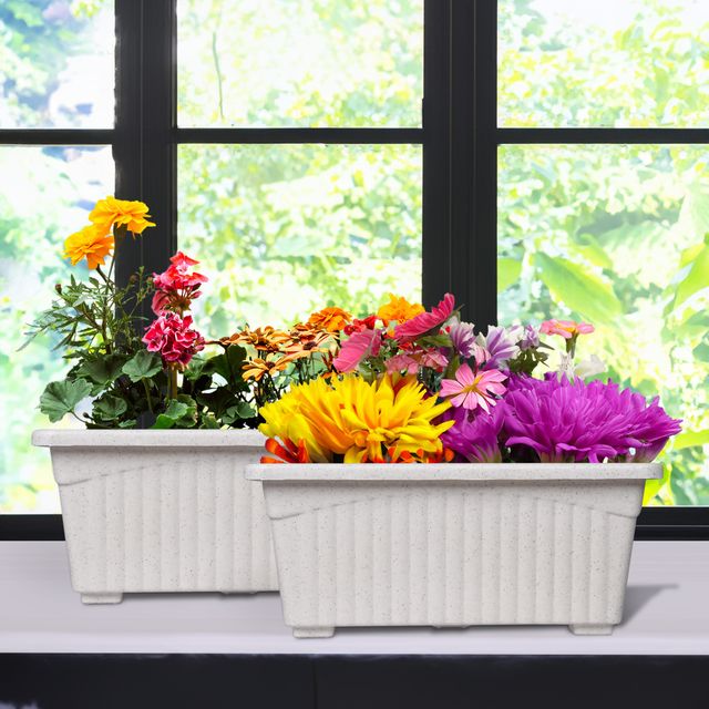 Kuber Industries Pack of 2 Flower Pots | Living Room-Office Planters | Marble Jupiter | White