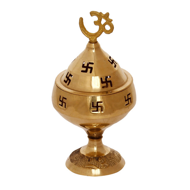 EcraftIndia Golden Om And Swastik Symbol Decorative Akhand Brass Diya
