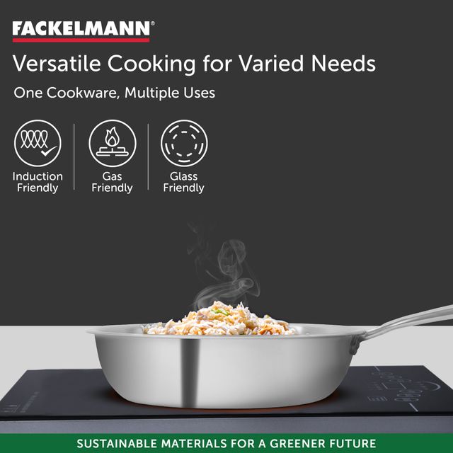 Fackelmann 24 cm Frying Pan, Triply | with Lid | German Quality | Energy-Efficient Fry Pan | Non-Toxic | Even Heating | Ideal for All Cooktops | Hassle-Free Maintenance | 5 Year Warranty