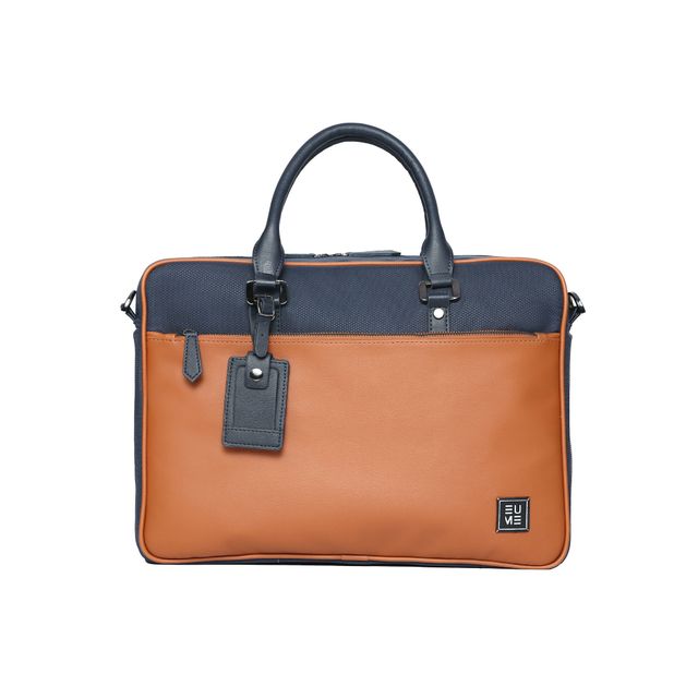 EUME Unisex Nylon 11 L Messenger Bag | Navy Blue and Tan