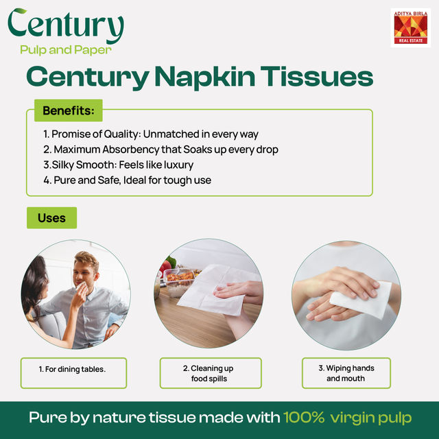 Century 1 Ply 100% Virgin Pulp Tissue Paper Napkins 80 Pulls - 27x30 cm