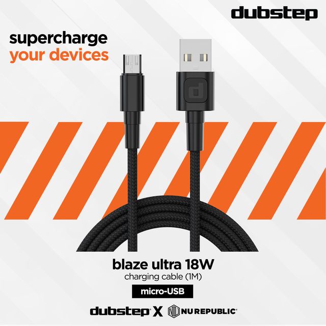 Dubstep Blaze Ultra 18W 3.1A Fast Charging Micro - USB A to Micro USB Cable (Black)