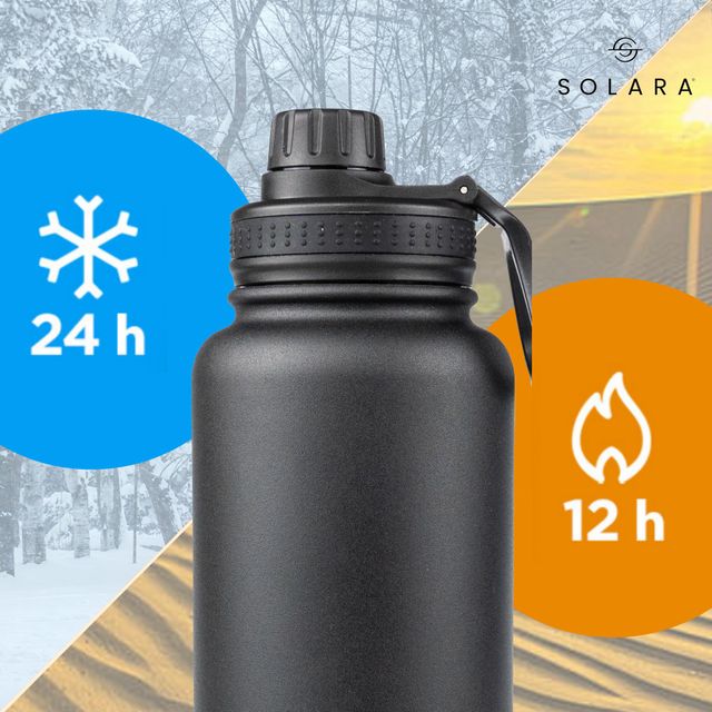 Solara Insulated Water Bottle 1 Liter For Travel, Office, School, Gym, Sipper Bottle - Black Knight