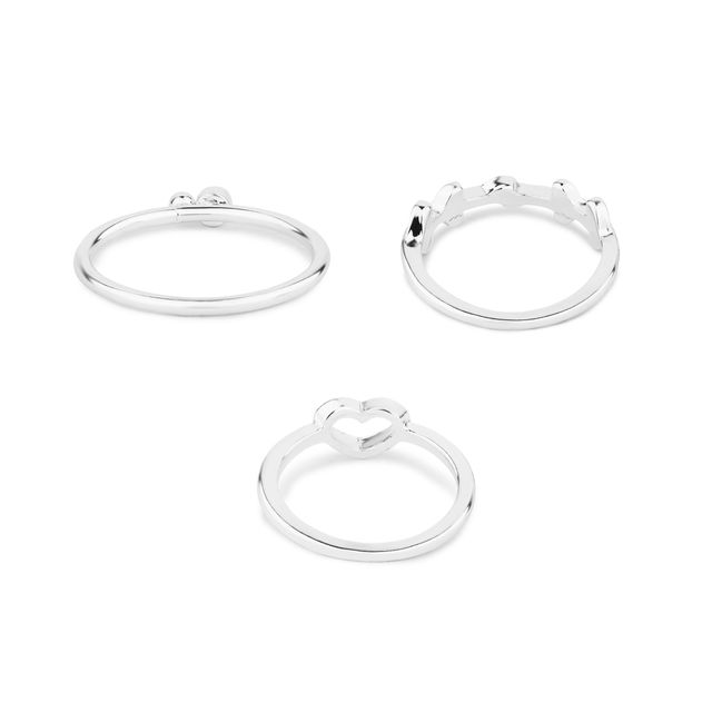 Accessorize London Women Heart Vine Rings Set Of Three Silver - M