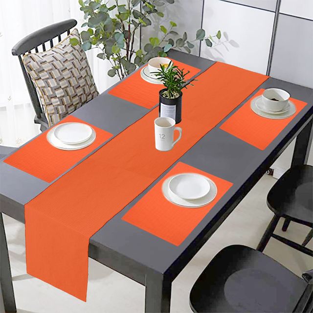 Lushomes Table Mats & Runner Set - Orange | Mats 13 x 51 inch