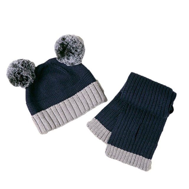 Fabseasons Unisex Solid Acrylic Beanie and Muffler | Blue | 6 months - 3 years