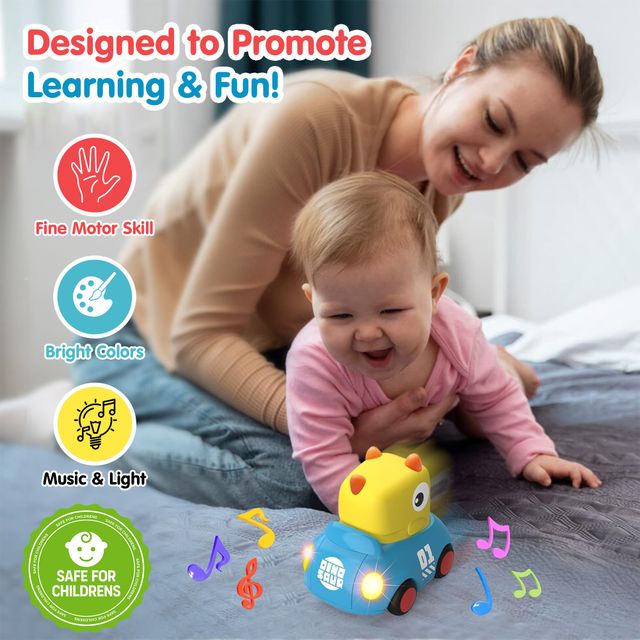 Kidology Push & Go Dinosaur Car with Music & Light | Inertia Baby Toy | Kids Gift