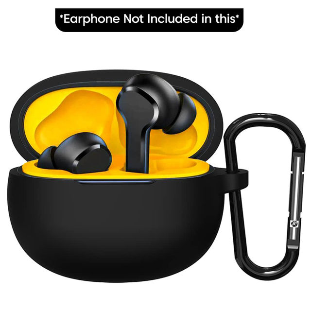 Sounce Earphone Case Cover for Realme TechLife Buds T100, Soft Silicone Skin Case Cover Shock-Absorbing Protective Case with Keychain-Black