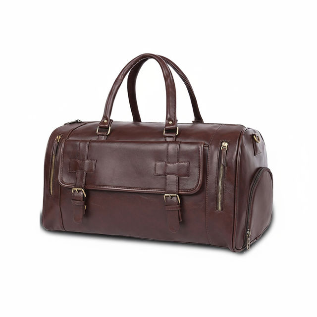 Fur Jaden Brown Vegal Leather 36 L Weekender Duffle with Shoe