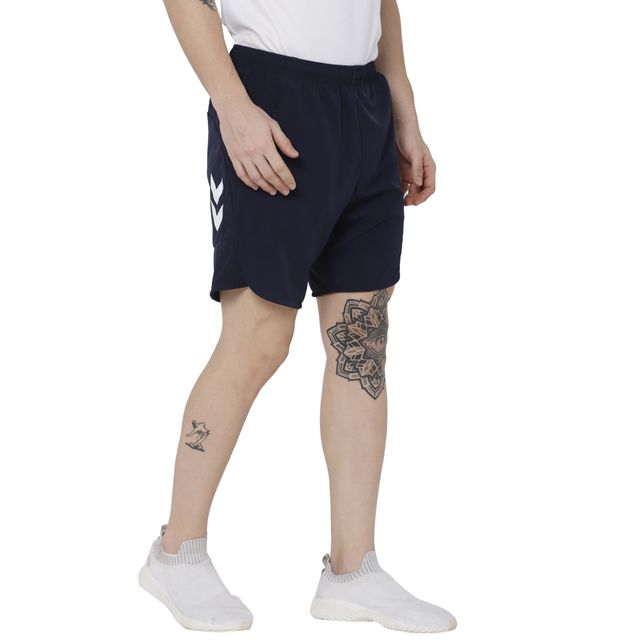 hummel Men's Kuro Solid Regular Fit Gym Shorts with Zipper Pockets | Real Navy - L