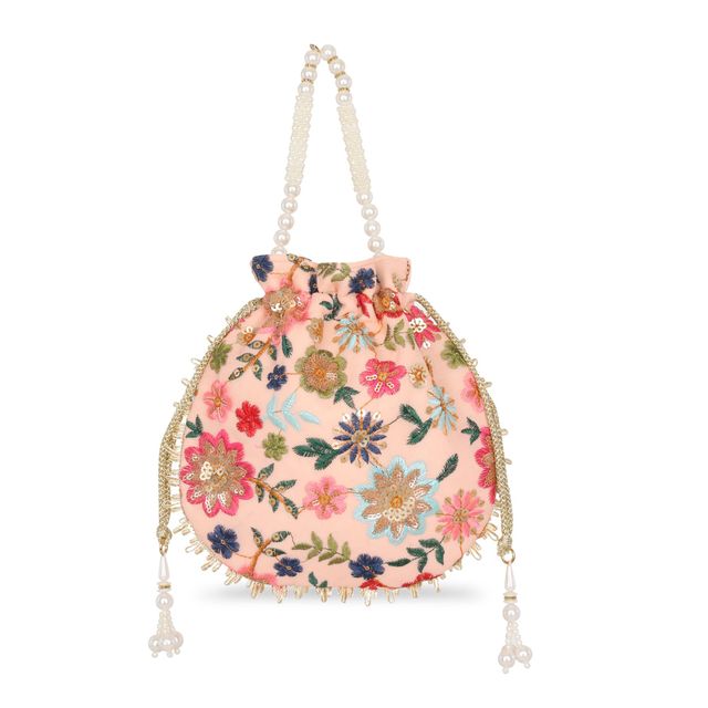 Lavie Women's Jiya Floral Embroidered Potli | Lt Pink