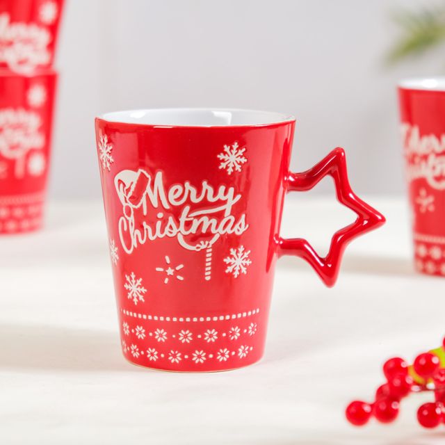 Nestasia Merry Christmas Set of 4 Cups With Star Handle Red 300ml