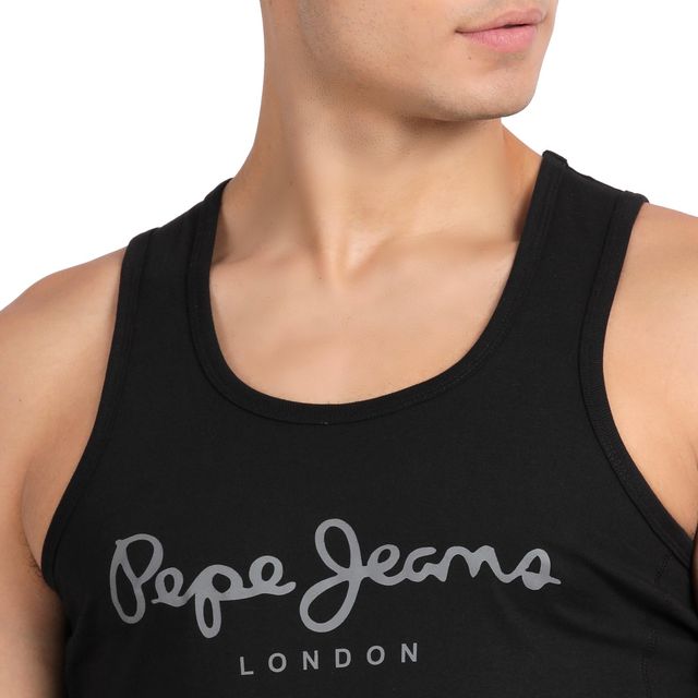 Pepe Jeans Men's Printed Cotton Vest | Black - 2XL