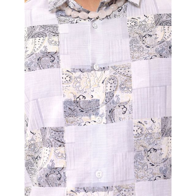 The Indian Garage Co Men's Slim Fit Indie Printed Casual Shirts | Grey - 2XL