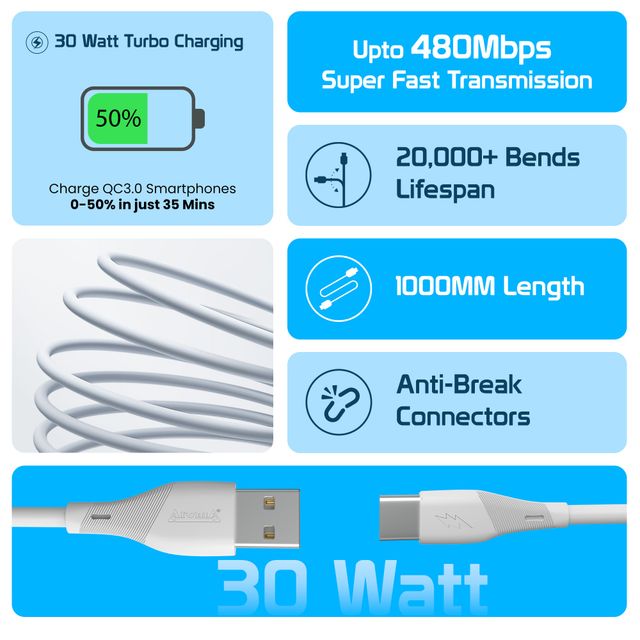 Aroma UC41 | 30W | USB To Type-C | 1 m Turbo Fast Flexible Charging Data Cable
