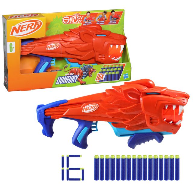 Nerf Wild Lionfury Dart Blaster | 16 Nerf Elite Darts | Outdoor Toy for Kids | Toy Gun