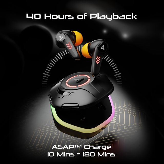 boAt Immortal 170 TWS Earbuds for Gaming w/ 40H Playtime, BEAST Mode & RGB LEDs (Black Sabre)