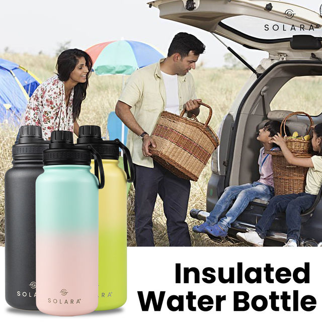 Solara Insulated Water Bottle 1 Liter For Travel, Office, School, Gym, Sipper Bottle - Black Knight