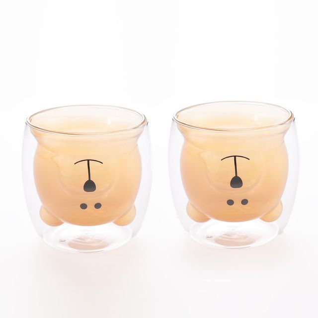 Umai Cute Teddy Bear Glass Mug Set Of 2 I Double Walled Borosilicate 250 ml I Transparent