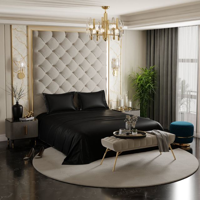 Stoa Paris Midnight Black Flat Bedsheet Set - Double - 2 Pillow Covers