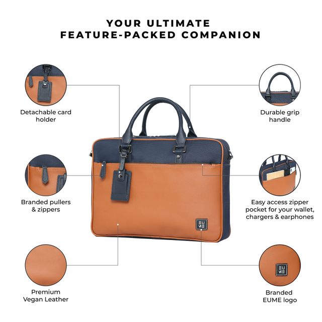 EUME Unisex Nylon 11 L Messenger Bag | Navy Blue and Tan