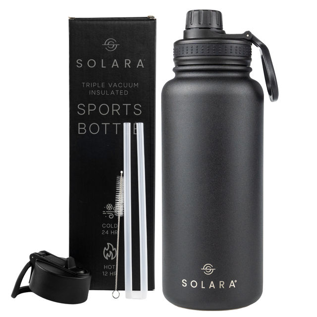 Solara Insulated Water Bottle 1 Liter For Travel, Office, School, Gym, Sipper Bottle - Black Knight
