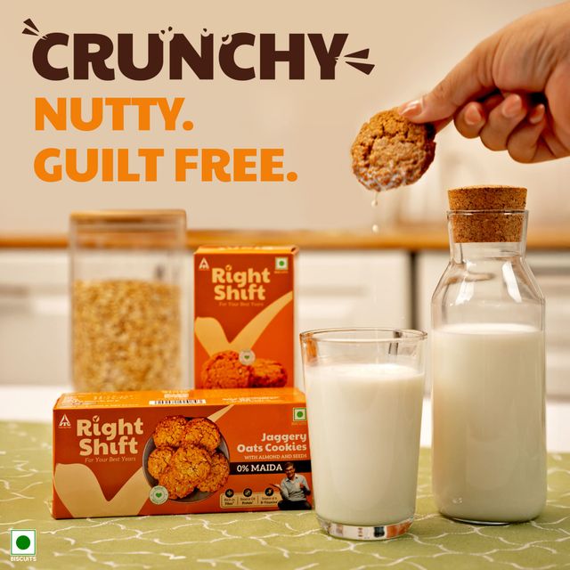 ITC Right Shift Jaggery Oats 0% Maida Cookies | 0% Refined Sugar | With Nuts and Seeds
