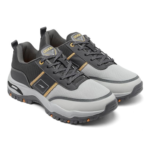 Asian Men's Trekking Shoes Everest-02 - Grey Orange | UK 9