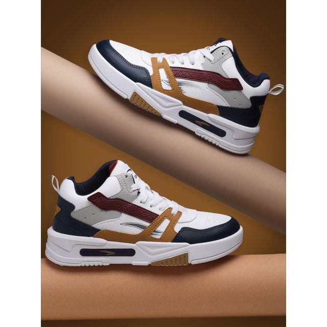 Asian Men's Hightop Sneakers | Mexico-11 | White, Navy & Mustard - UK 8