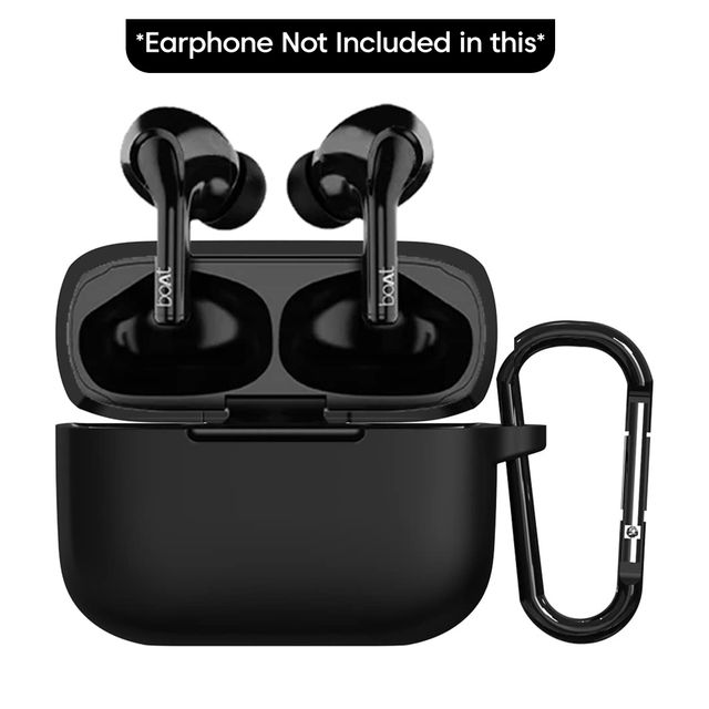 Sounce Earphone Case Cover for Boat Airdopes 161 | Shockproof Silicone Case with Keychain | Black