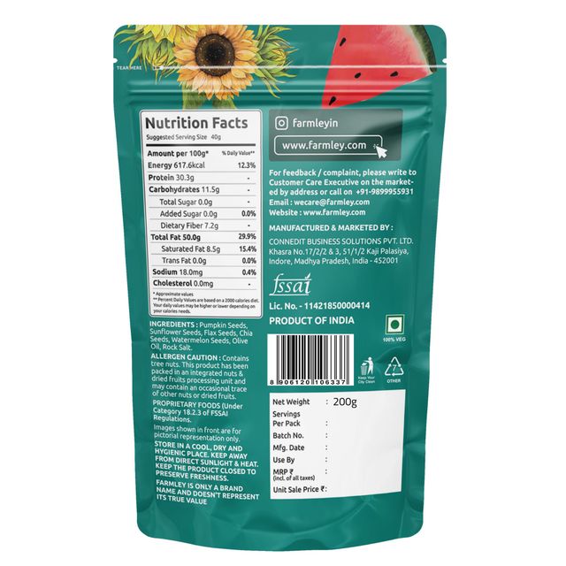 Farmley Seed Mix Superfood Rich In Protein- Pumpkin, Watermelon, Sunflower, Flax, Chia Seeds