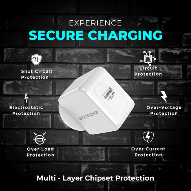 Gizmore 100W Super Vooc Usb Fast Charger Adapter With Type C Cable For All Smartphone
