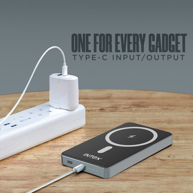 Intex 10000mAh 15W Wireless With MagSafe Power Bank(Black,Lithium Polymer,Fast Charging for Mobile)