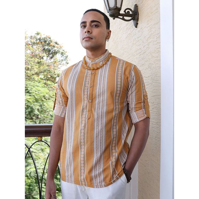 The Indian Garage Co Men's Regular Fit Indie Printed Casual Shirts | Yellow - S