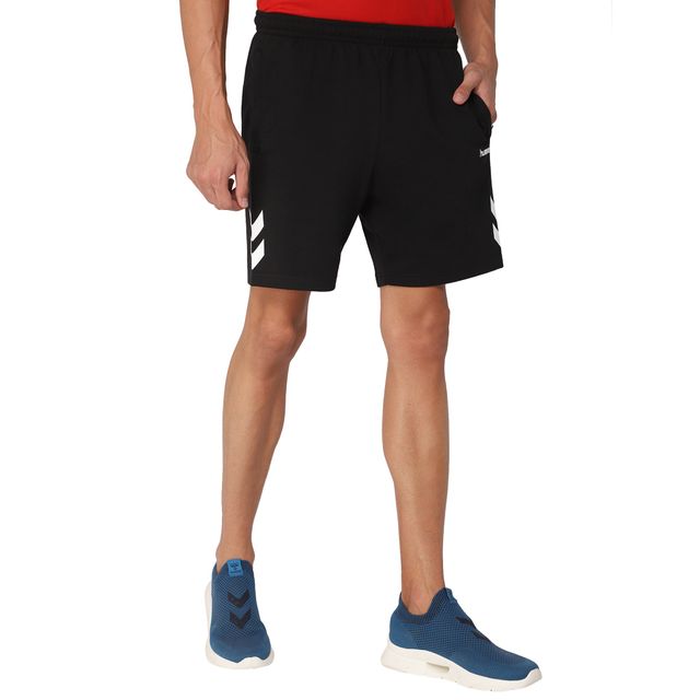 hummel Men's Ray Solid Regular Fit Cotton Poly Shorts with Zipper Pockets | Black - S