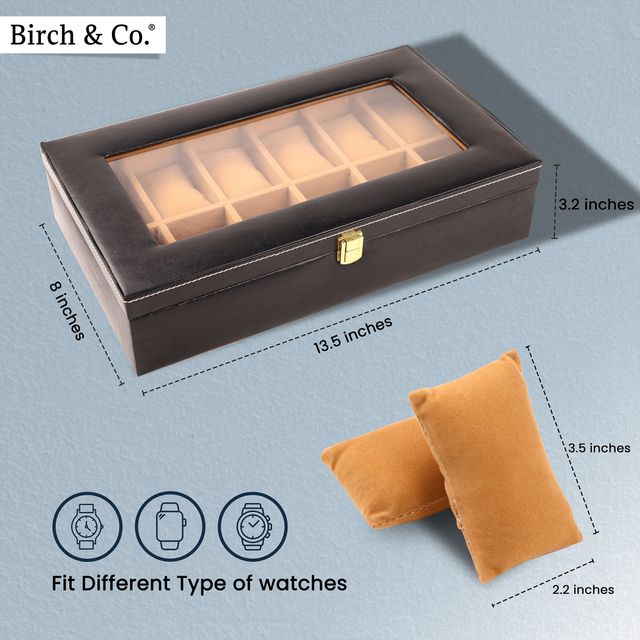 Birch & Co. Unisex Re-engineered Wood and Vegan Leather Rectangular Watch Box | Black